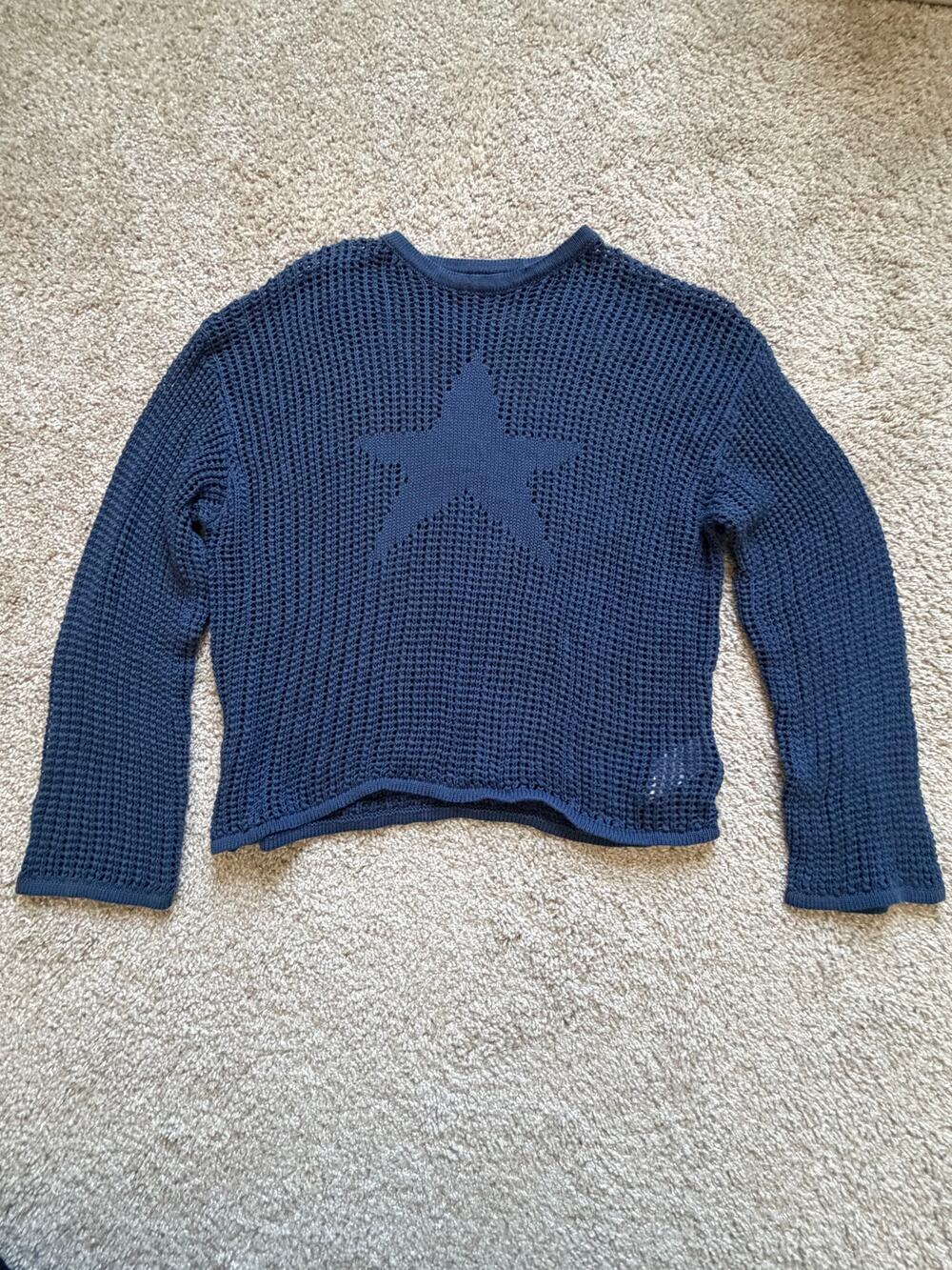 Edikted Seeing Stars Navy Blue Open Knit Sweater Small Y2K